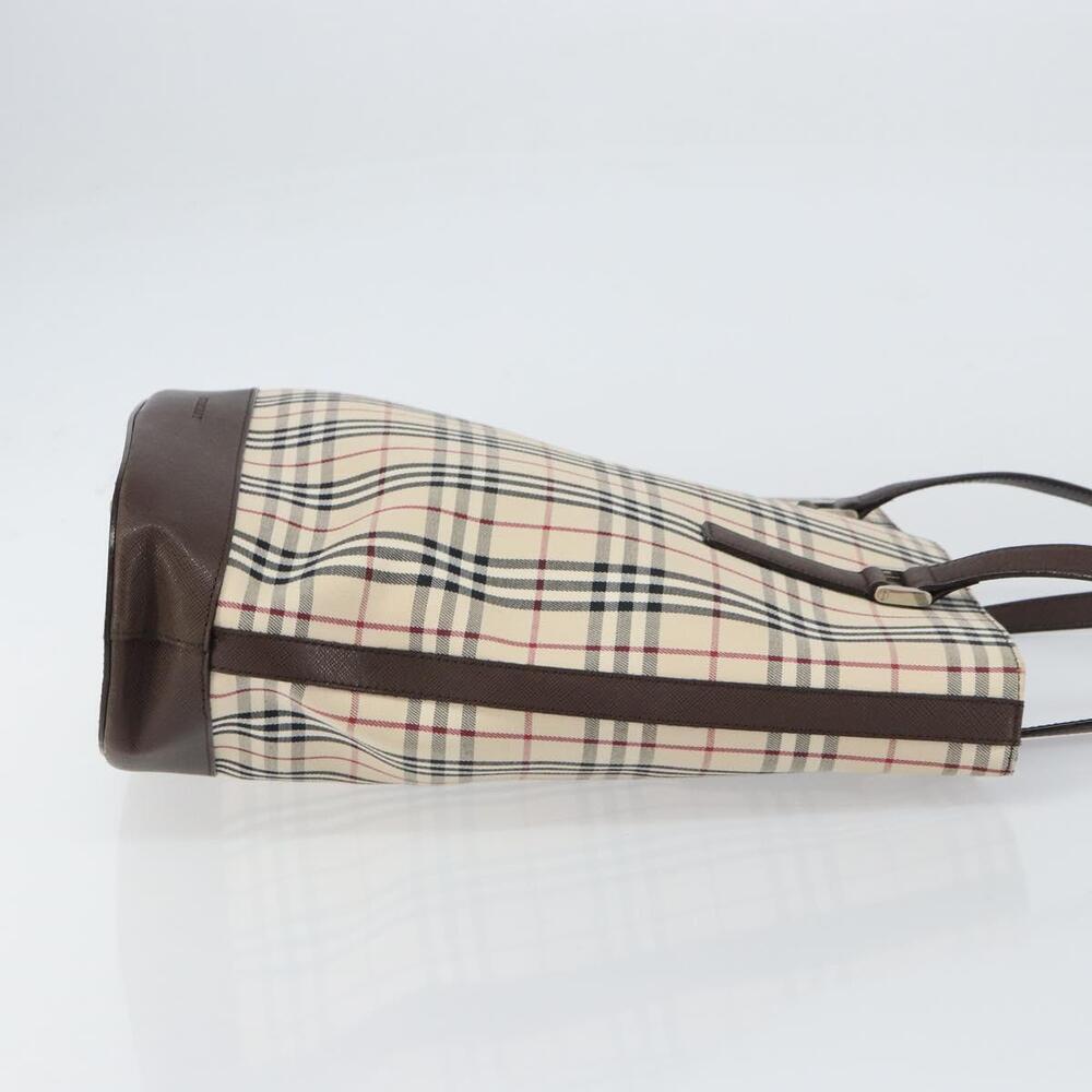 BURBERRY Nova Check Tote Bag PVC Beige Silver Auth BA8673 - Picture 3 of 16